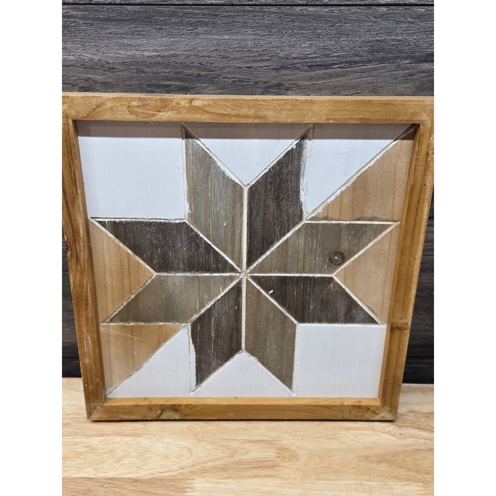 Urban Bungalow Wooden Barn Quilt Star Wall Decor Plaque Rustic Farmhouse 12.75in